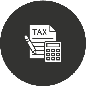 Tax document with pencil and calculator icon.